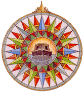 Compass rose with a canal boat